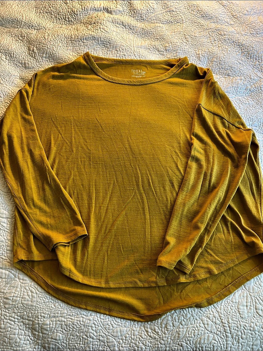 Time and Tru Long Sleeve Slub Curved Hem Tee Yellow XXL (20)